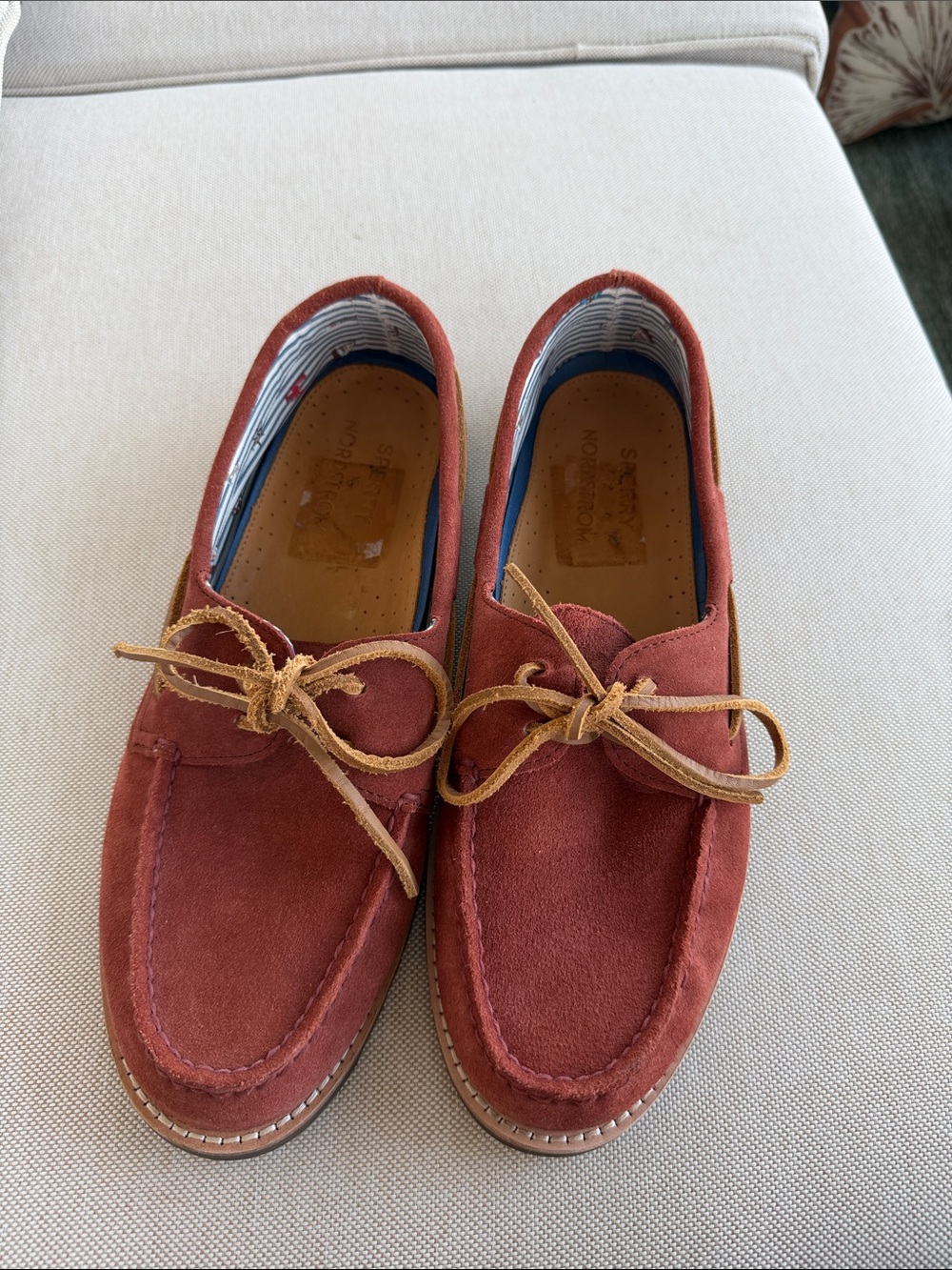Sperry Men's Suede Boat Shoes in Rust with Tan Leather Laces